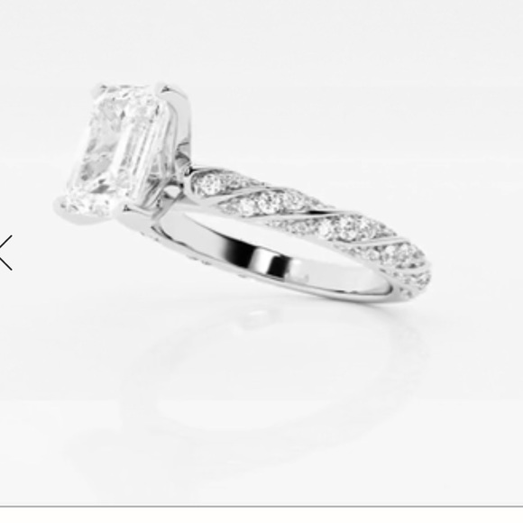 2cwt diamond emerald ribbon band lab grown engagement ring - Picture 6 of 11